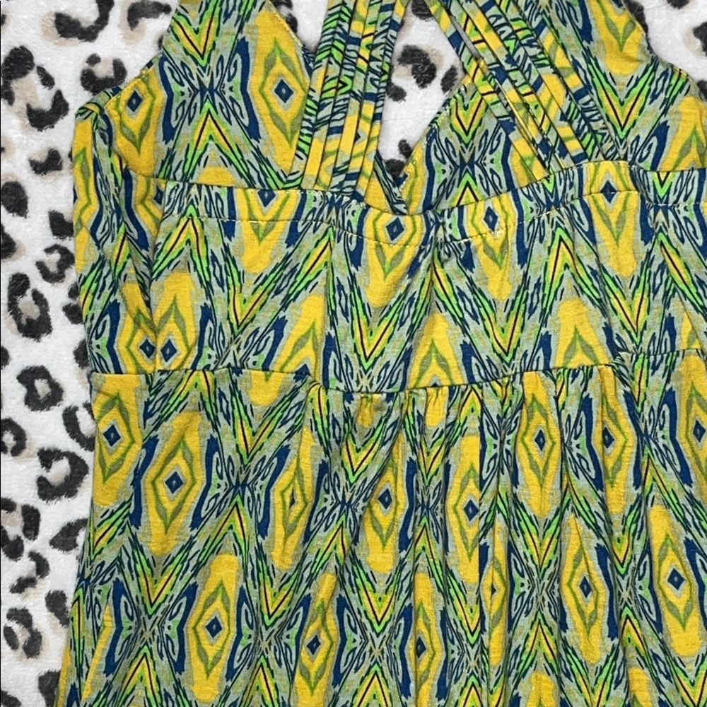 Vintage Pink Rose Vibrant Yellow and Green Maxi Dress - Picture 11 of 15